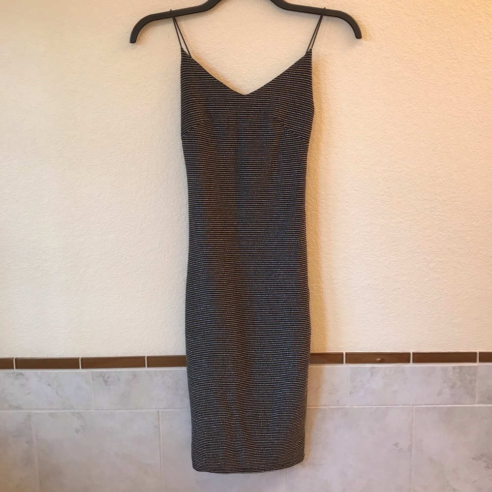 Mind Code Gold Silver Metallic Stripe Sleeveless Bodycon Slip Dress Size Small